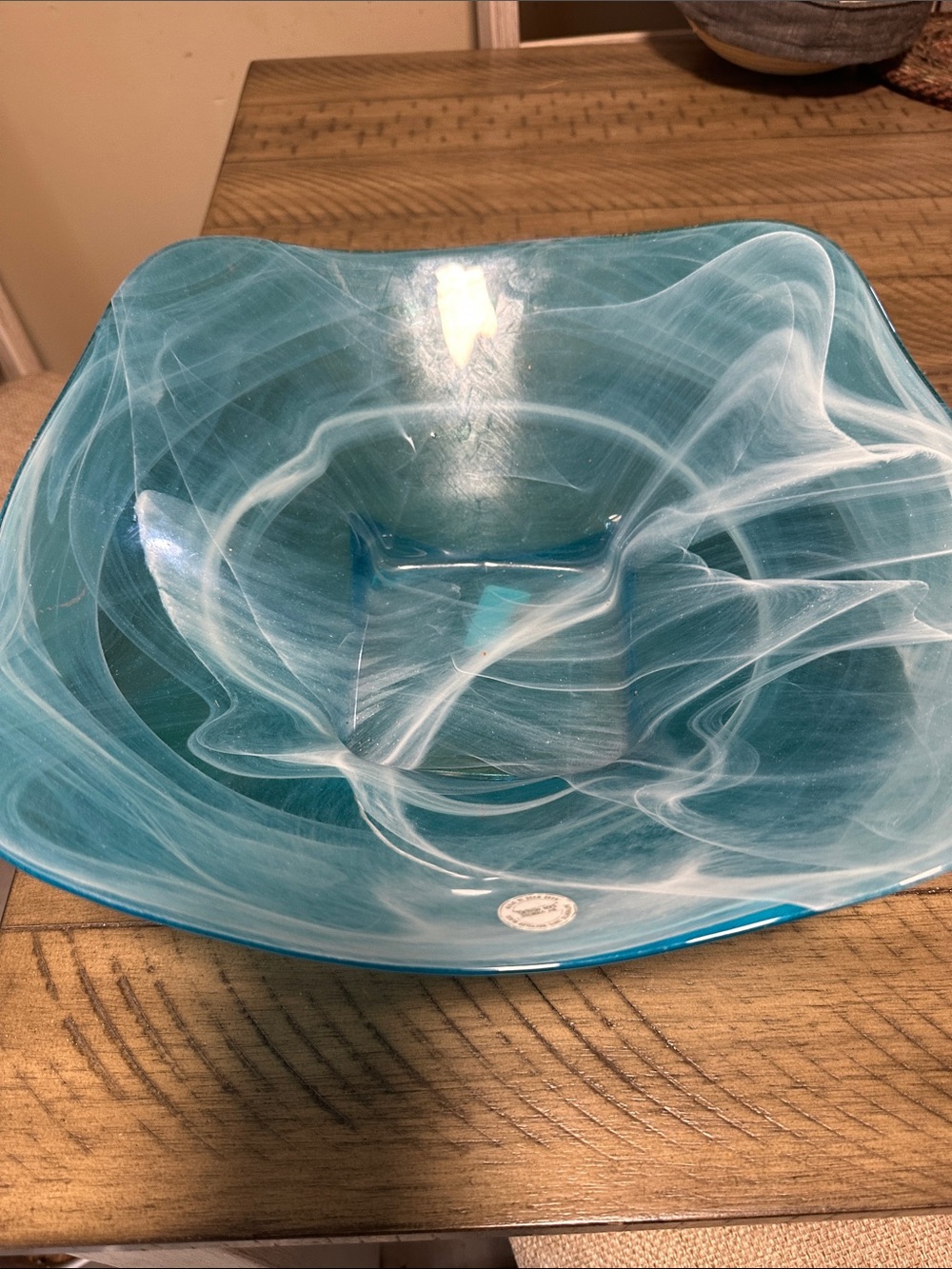 Aqua Swirl Glass Decorative Bowl